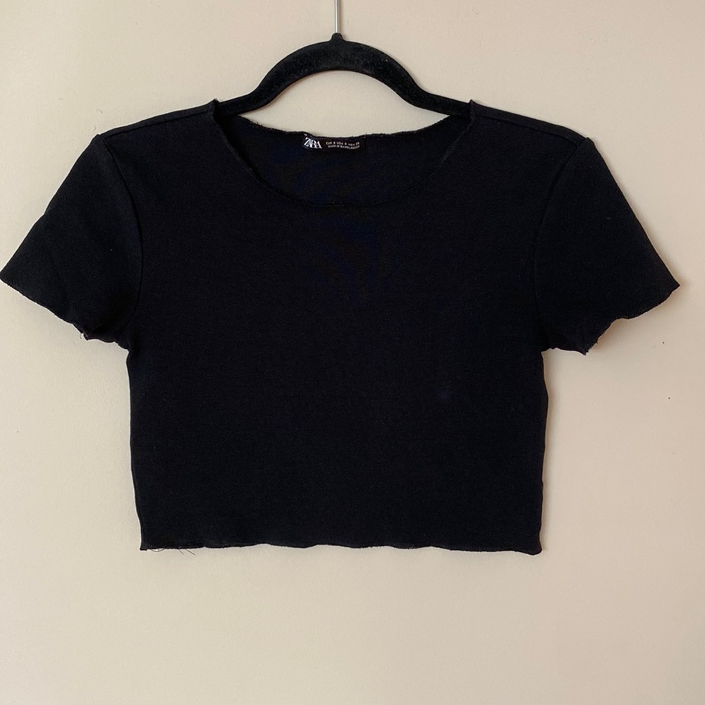 [S] Zara Cropped Short Sleeve Top | Black